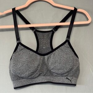 Puma Womens Charcoal Racerback Sports Bra Adjustable Straps Sporty Athletic Yoga